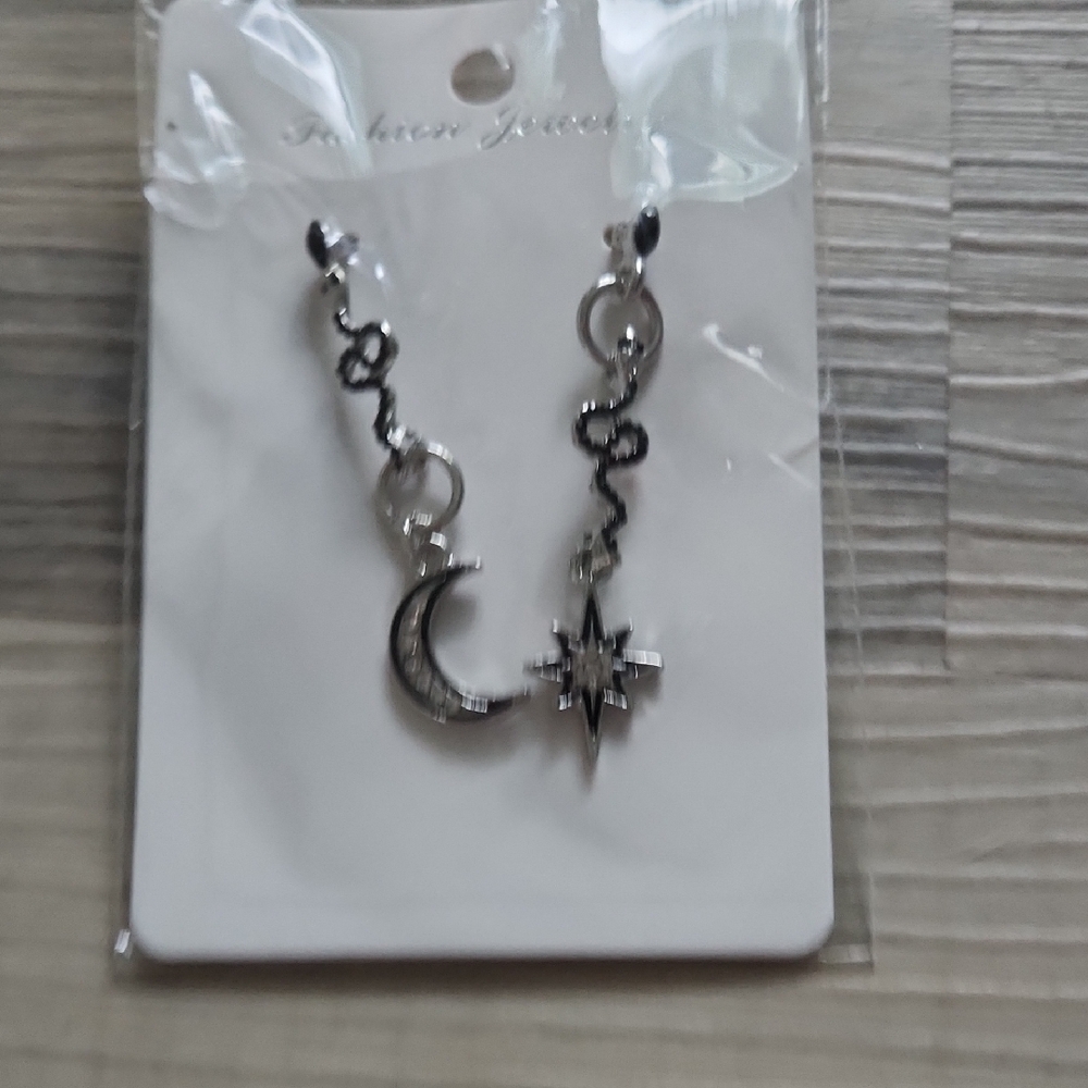 Silver Star and Moon Dangle Earrings